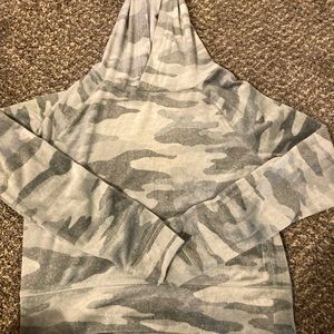 Sage green camo crop top hoodie